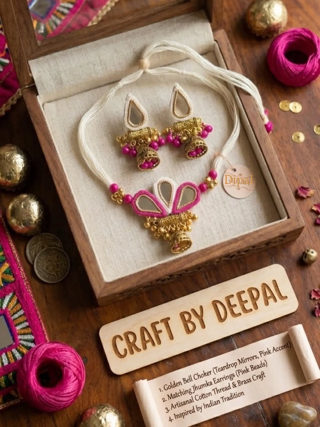 Thread Work Mirror Ghungroo Earrings